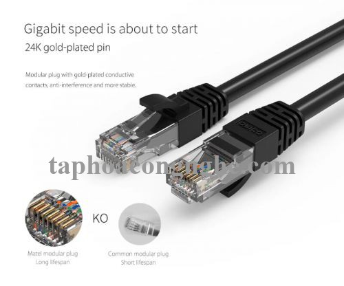 Orico 95659 PUG-C6-100-BK cat6 gigabit 10m màu đen Cáp mạng 30095659